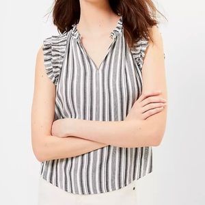 NWT LOFT Striped Ruffle Split Neck Top